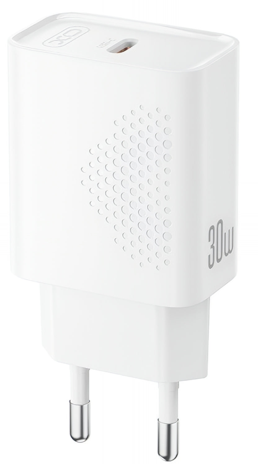 Зарядно за мрежа с кабел USB-C XO Design L162, 30W, 3A, 1 x USB-C, Бяло