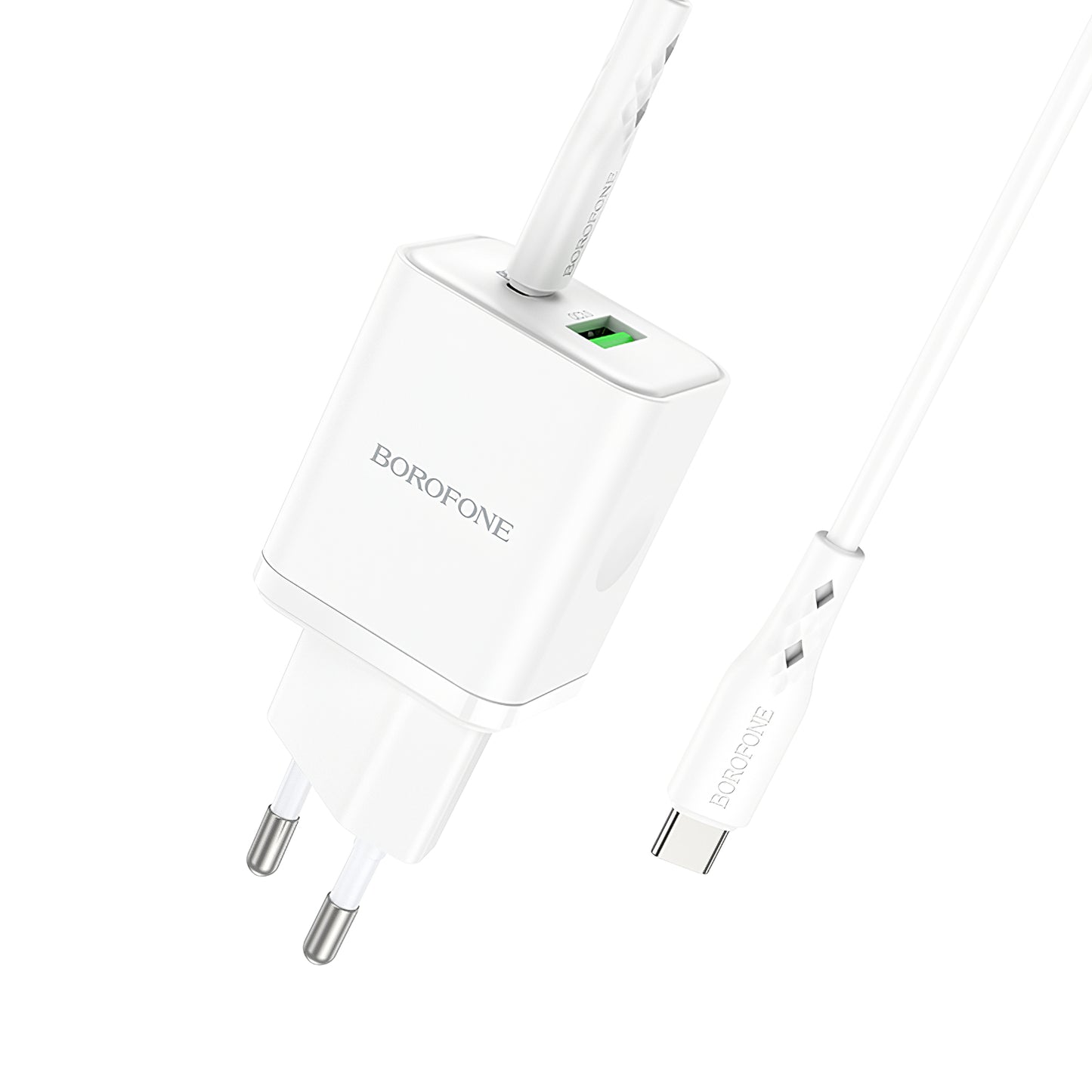 Мрежово зарядно устройство с USB-C кабел Borofone BN7, 20W, 3A, 1 x USB-A - 1 x USB-C, бяло