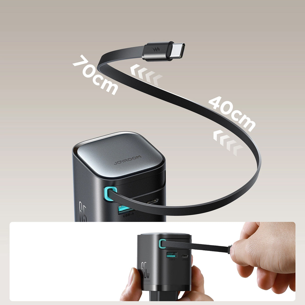 Joyroom JR-TCL02 USB-C кабелно мрежово зарядно устройство JR-TCL02, 65W, 3A, 1 x USB-A - 1 x USB-C, черно