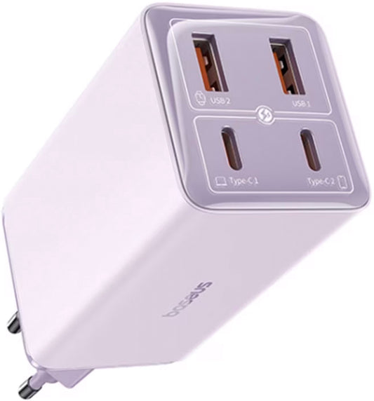 Зарядно за мрежа с USB-C кабел Baseus GaN6 Pro, 100W, 3.25A, 2 x USB-A - 2 x USB-C, Лилаво P10162705532-00