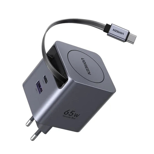 Мрежово зарядно устройство с USB-C кабел UGREEN X615, 65W, 3A, 1 x USB-A - 1 x USB-C, Сиво