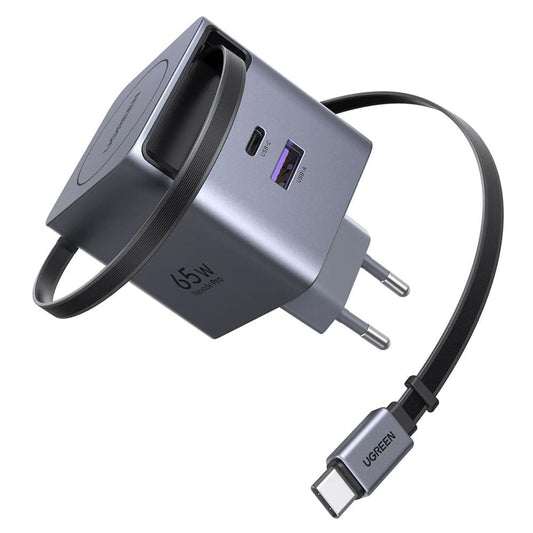 Мрежово зарядно устройство с USB-C кабел UGREEN X615, 65W, 3A, 1 x USB-A - 1 x USB-C, Сиво