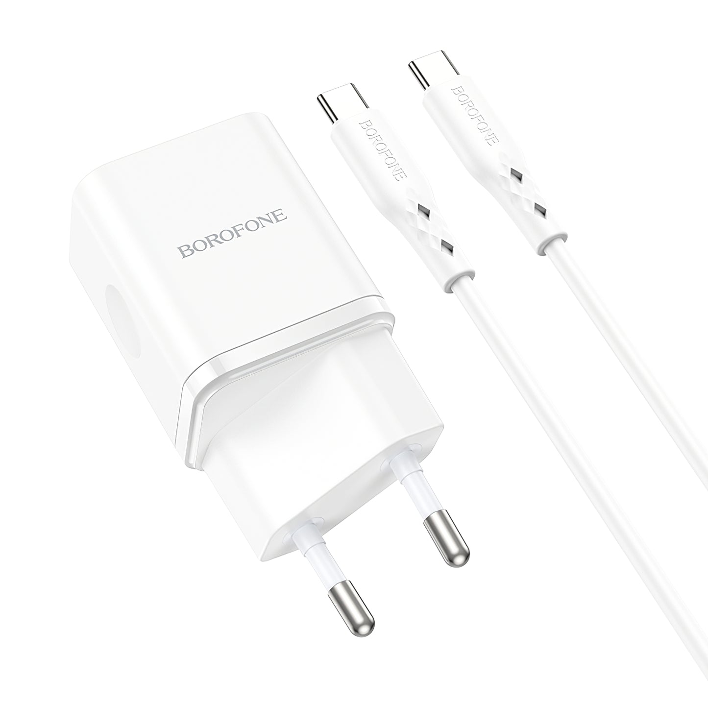 Мрежово зарядно устройство с USB-C кабел Borofone BN7, 20W, 3A, 1 x USB-A - 1 x USB-C, бяло