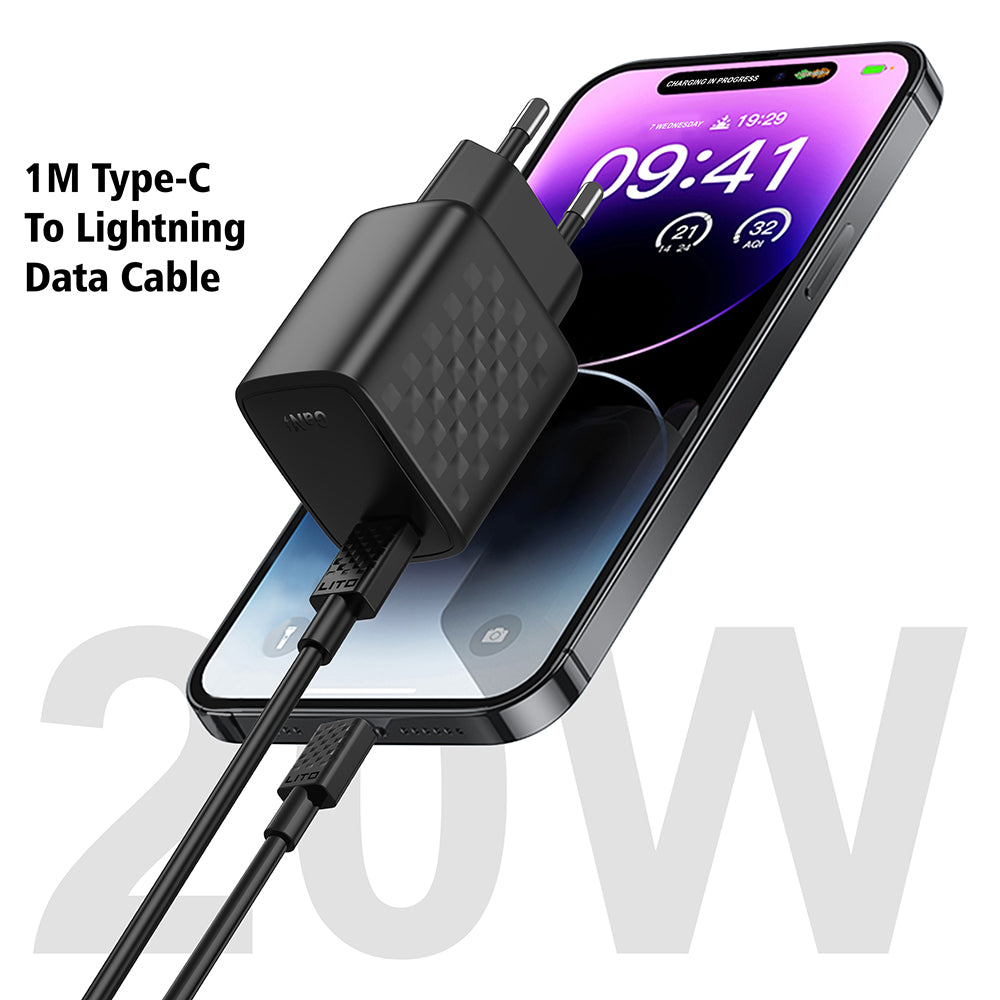 Зарядно за мрежа с кабел Lightning Lito LC13L, 20W, 3A, 1 x USB-C, Черно
