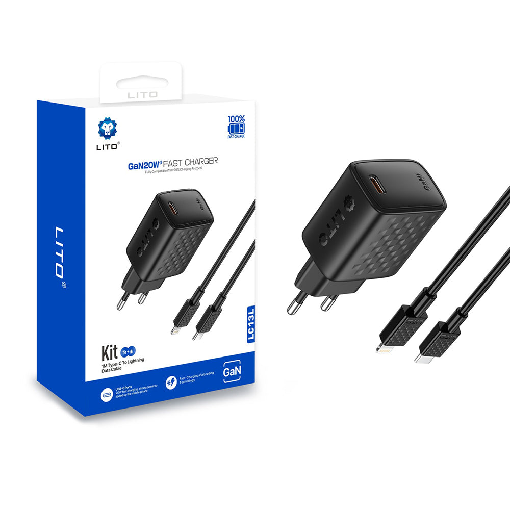 Зарядно за мрежа с кабел Lightning Lito LC13L, 20W, 3A, 1 x USB-C, Черно