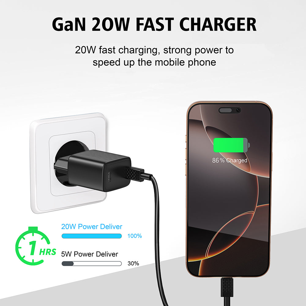 Зарядно за мрежа с кабел Lightning Lito LC13L, 20W, 3A, 1 x USB-C, Черно