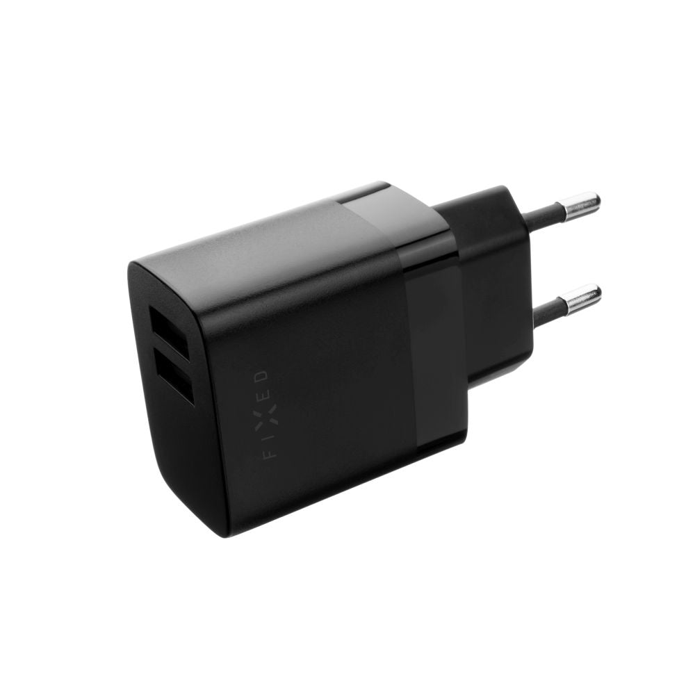 Зарядно за мрежа с microUSB кабел Fixed, 17W, 3A, 2 x USB-A, Черно