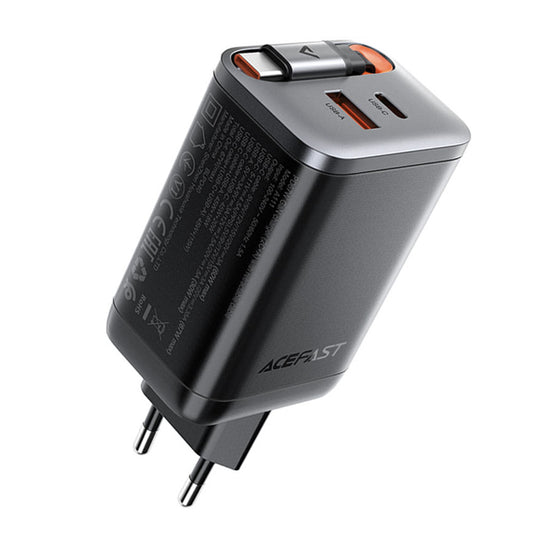 Зарядно устройство за мрежа с USB-C кабел Acefast A111, 67W, 3A, 1 x USB-A - 1 x USB-C, Черно