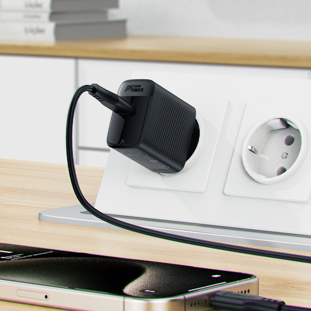 Мрежово зарядно устройство с USB-C кабел Acefast A82, 20W, 3A, 1 x USB-C, Черно