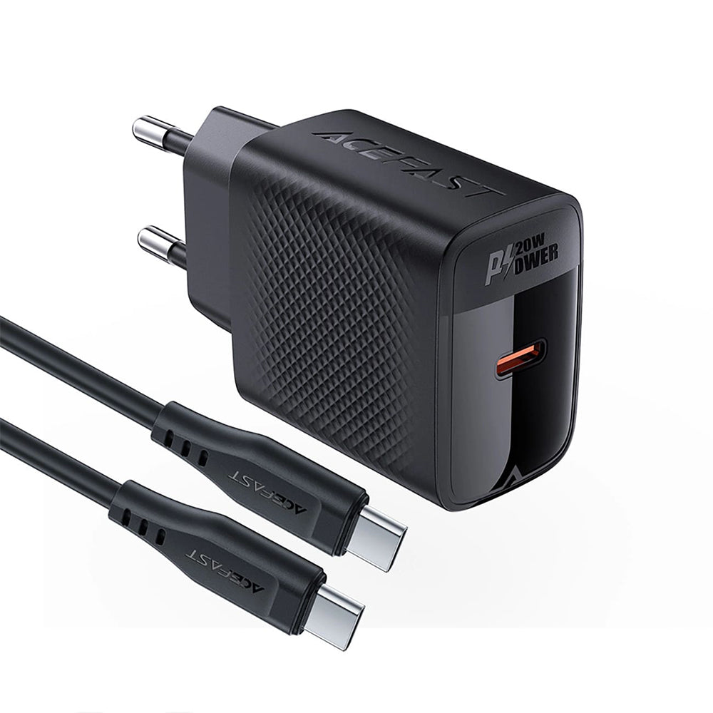Мрежово зарядно устройство с USB-C кабел Acefast A82, 20W, 3A, 1 x USB-C, Черно