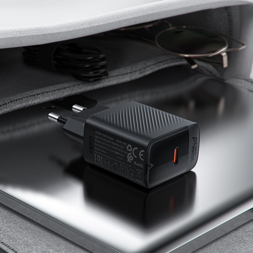 Мрежово зарядно устройство с USB-C кабел Acefast A82, 20W, 3A, 1 x USB-C, Черно