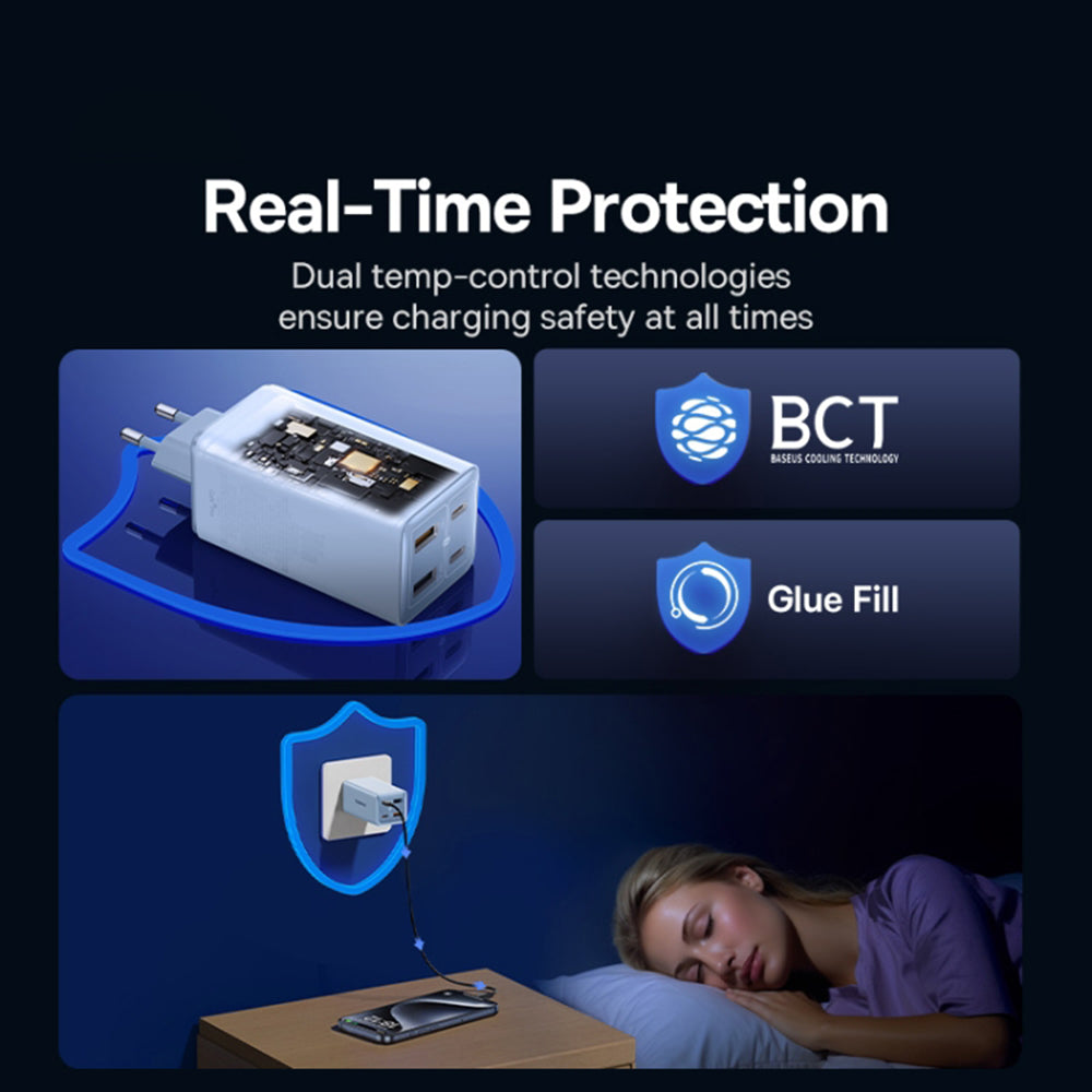 Мрежов зарядно устройство с USB-C кабел Baseus GaN6 Pro, 100W, 3.25A, 2 x USB-A - 2 x USB-C, Синьо P10162705312-00