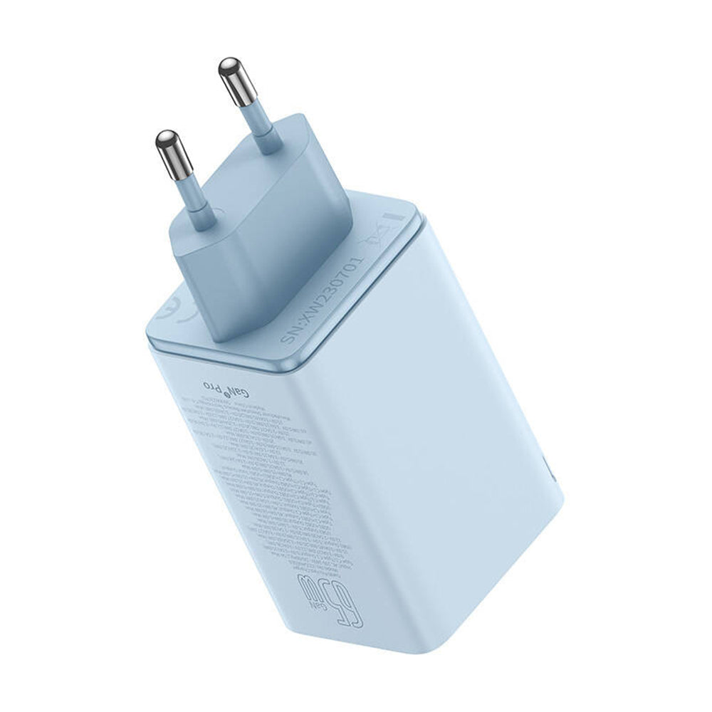 Baseus GaN6 Pro USB-C Network Charger with Cable, 65W, 3.25A, 2 x USB-A - 2 x USB-C, Blue E0121D00