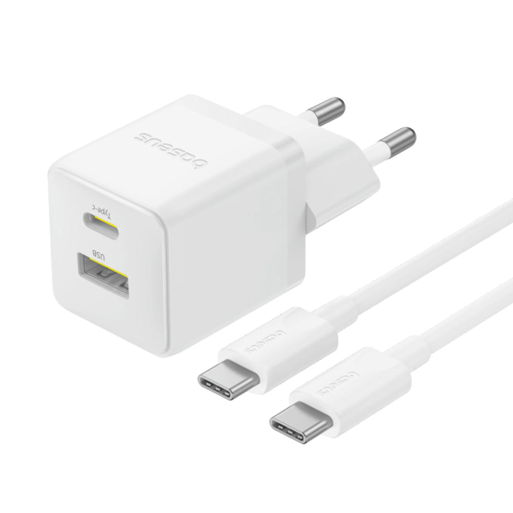 Мрежово зарядно устройство с USB-C кабел Baseus Palm, 30W, 3A, 1 x USB-A - 1 x USB-C, Бяло P1011160A213-01