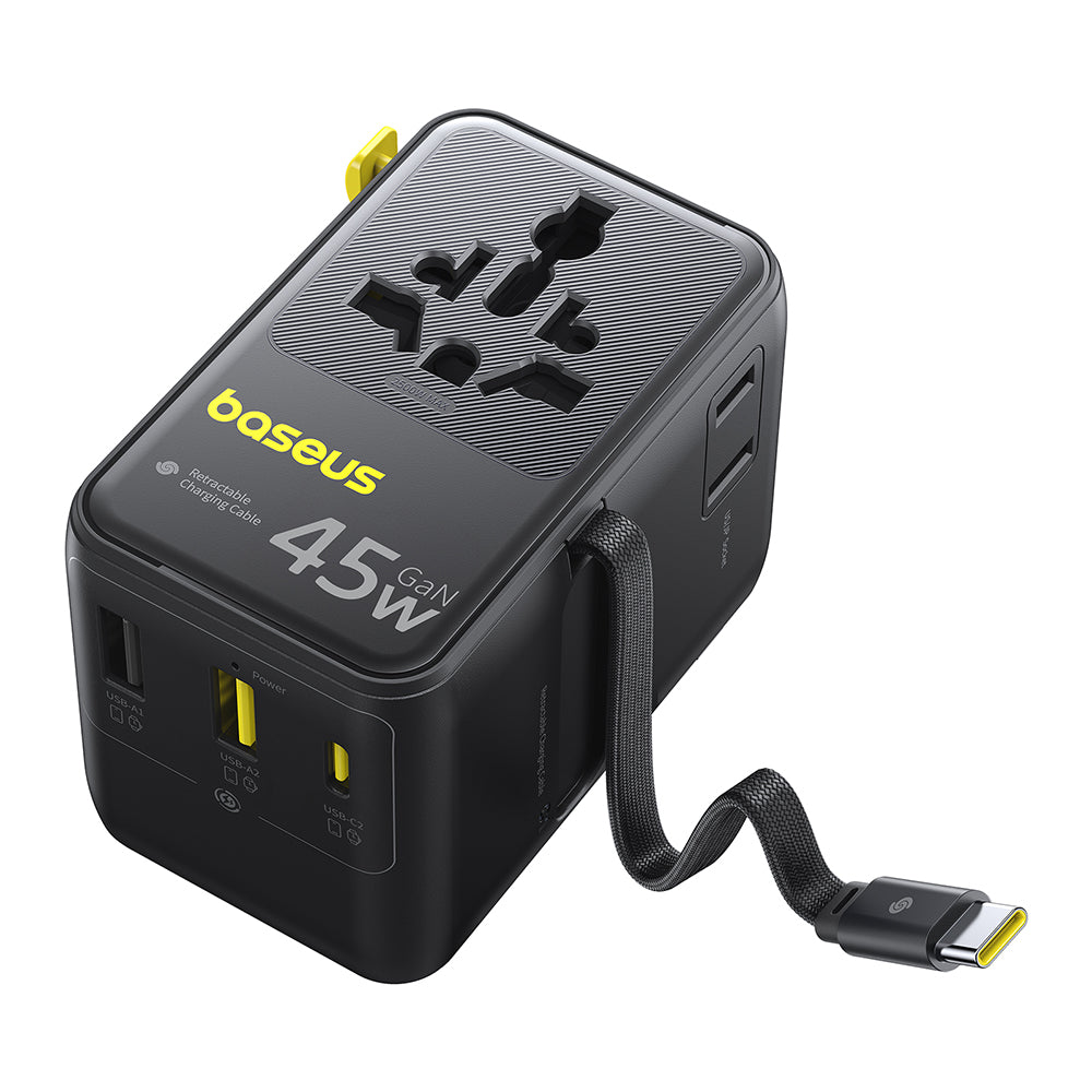 Мрежово зарядно с USB-C кабел Baseus Travel PicoGo AG11, 45W, 2 x контакт - 1 x USB-C - 2 x USB-A, черно E0307F00