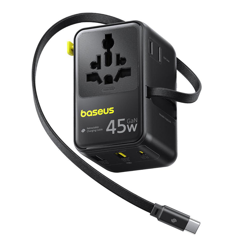 Мрежово зарядно с USB-C кабел Baseus Travel PicoGo AG11, 45W, 2 x контакт - 1 x USB-C - 2 x USB-A, черно E0307F00
