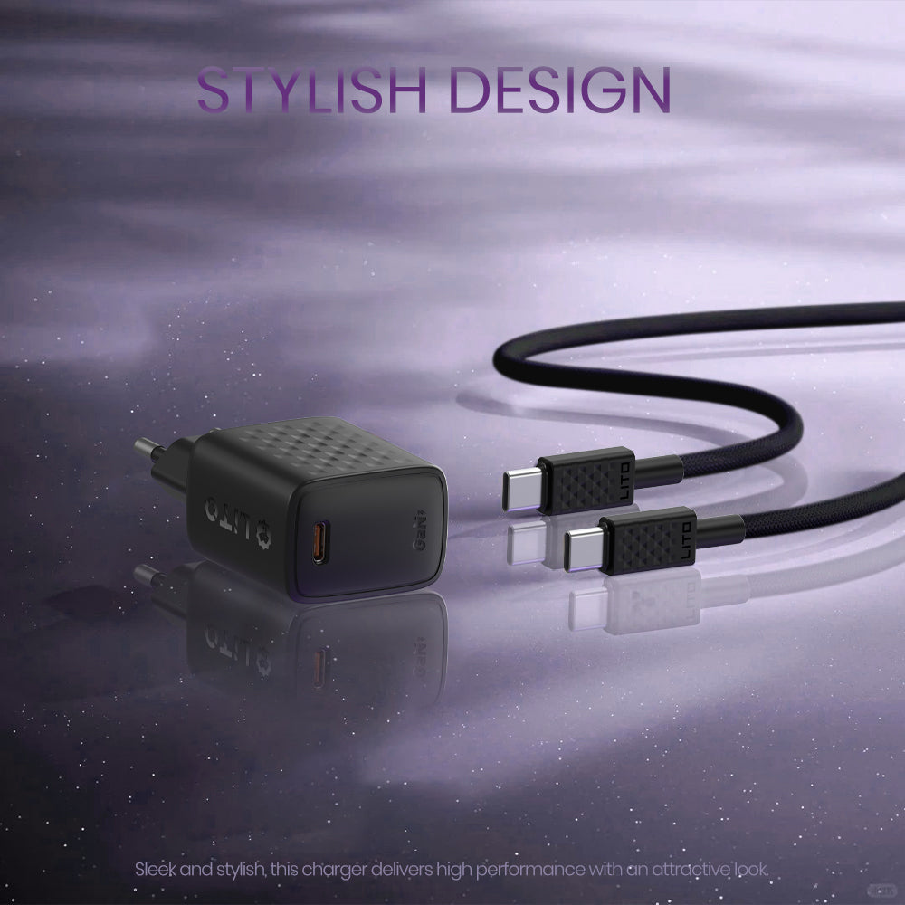 Зарядно за мрежа с USB-C кабел Lito LC17T, 30W, 3A, 1 x USB-C, Черно