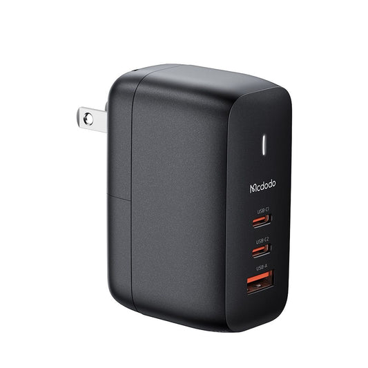 Зарядно за мрежа с USB-C кабел McDodo CH-8442 Mecha Travel, 65W, 5A, 1 x USB-A - 2 x USB-C, Черно