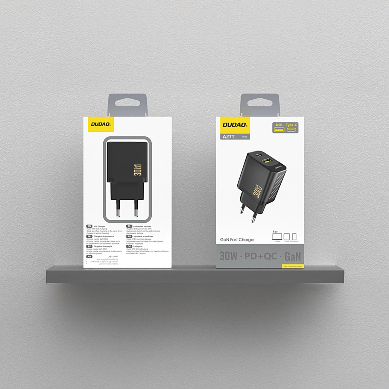 Зарядно за мрежа Dudao A27TEU, 30W, 3A, 1 x USB-A - 1 x USB-C, Черно