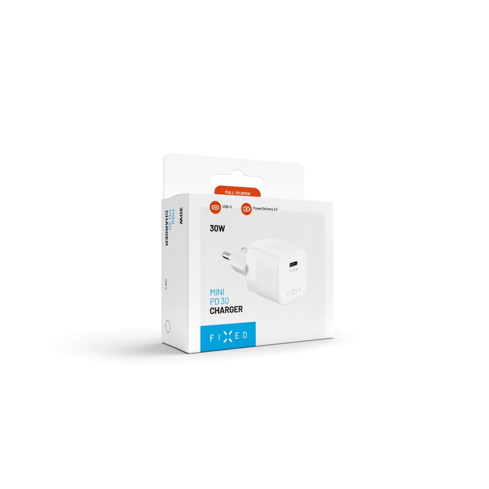 Зарядно устройство Fixed Mini, 30W, 3A, 1 x USB-C, Бяло