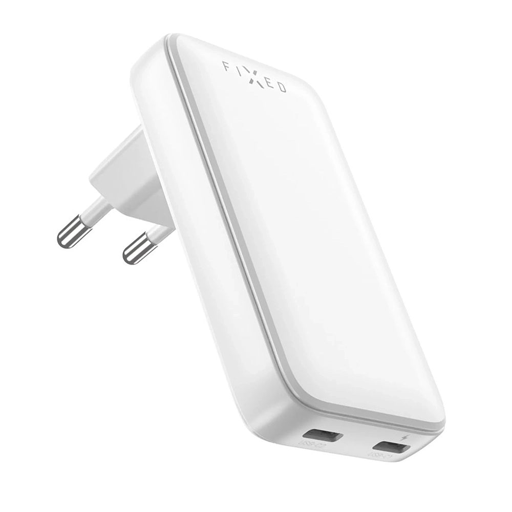 Зарядно устройство Fixed Slim, 45W, 3A, 2 x USB-C, Бяло