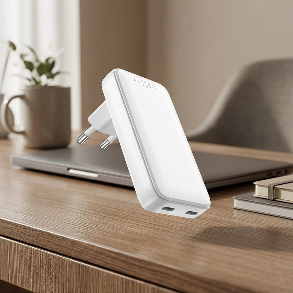 Зарядно устройство Fixed Slim, 45W, 3A, 2 x USB-C, Бяло