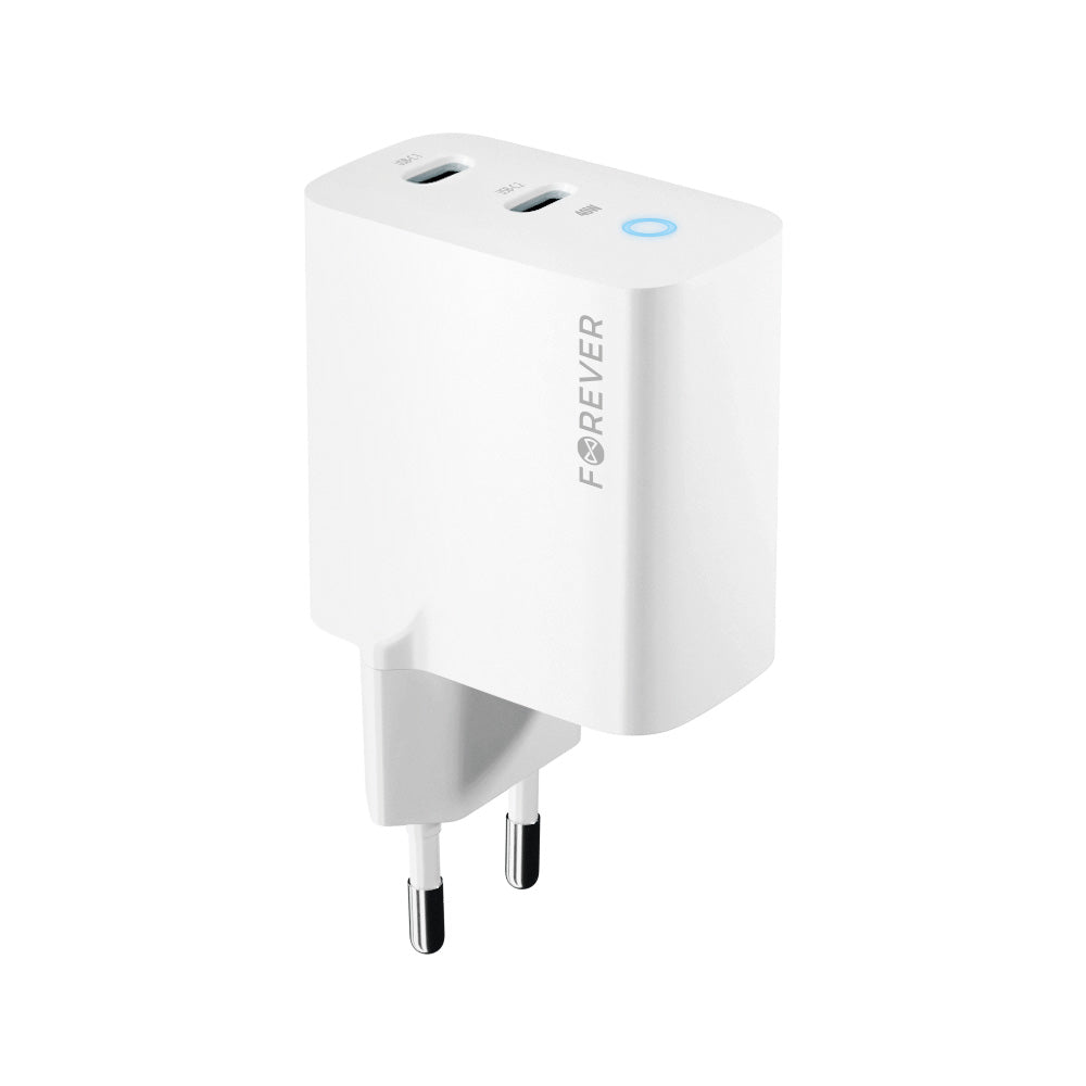 Мрежово зарядно устройство Forever TC-06-40CC, 40W, 3A, 2 x USB-C, бяло