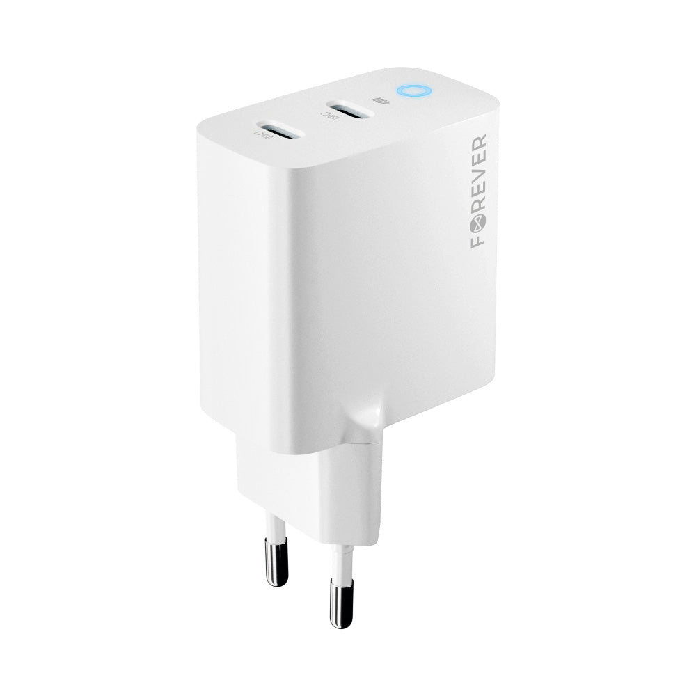 Мрежово зарядно устройство Forever TC-06-40CC, 40W, 3A, 2 x USB-C, бяло