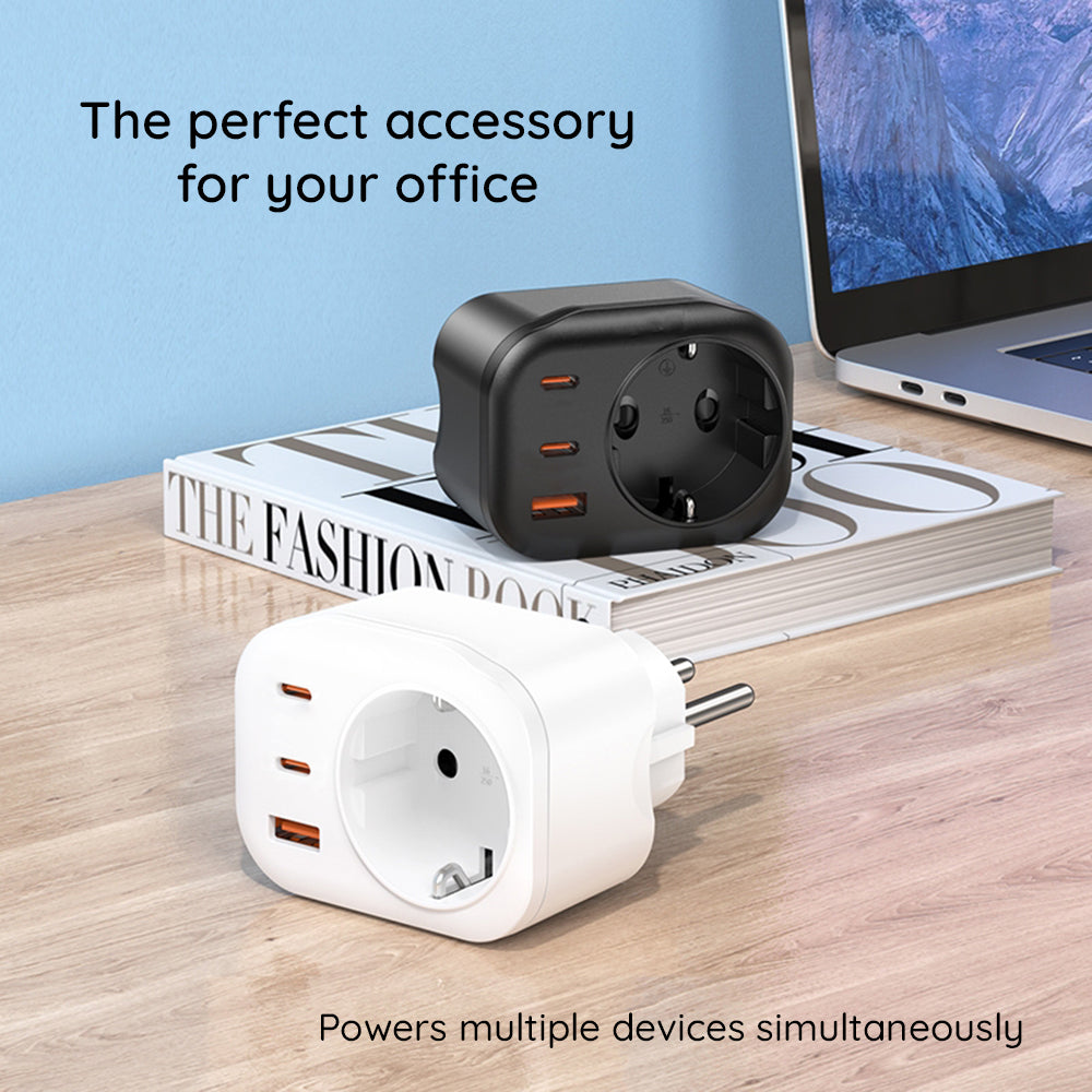 Зарядно устройство за мрежа HAVIT UC142, 30W, 3A, 1 x USB-A - 2 x USB-C - 1 x Schuko, Черно