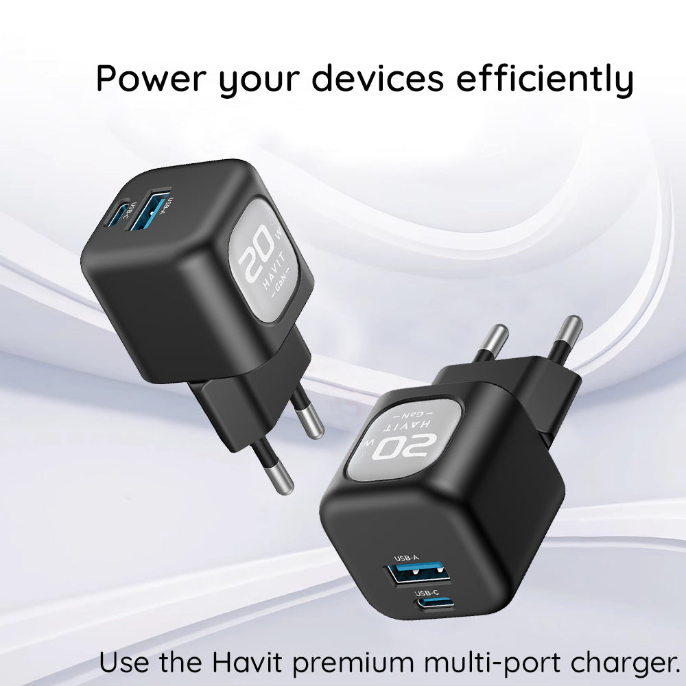 Зарядно за мрежа HAVIT UC220, 20W, 3A, 1 x USB-A - 1 x USB-C, Черно Сиво