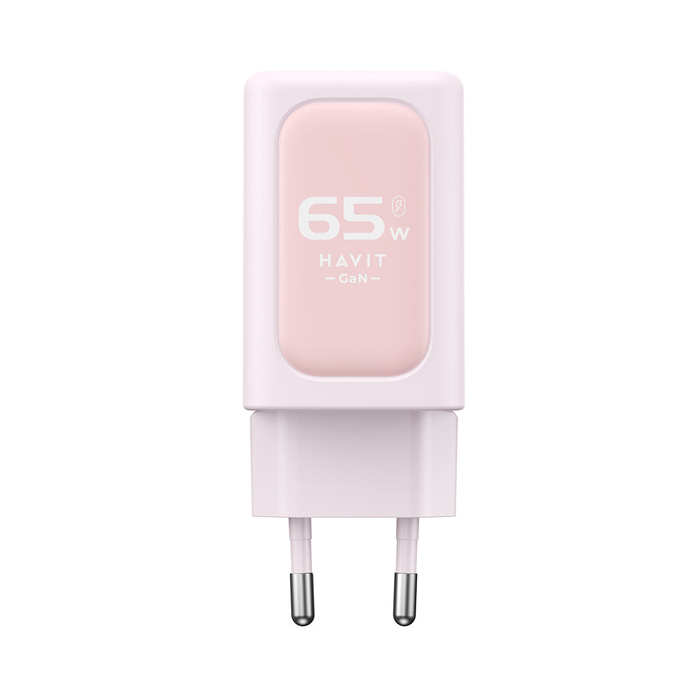 HAVIT UC260 Network Charger, 65W, 3A, 1 x USB-A - 2 x USB-C, Pink