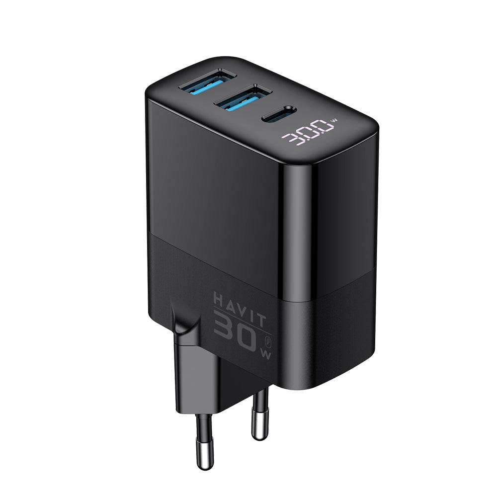 Зарядно за мрежа HAVIT UCLE001, 30W, 3A, 2 x USB-A - 1 x USB-C, Черно
