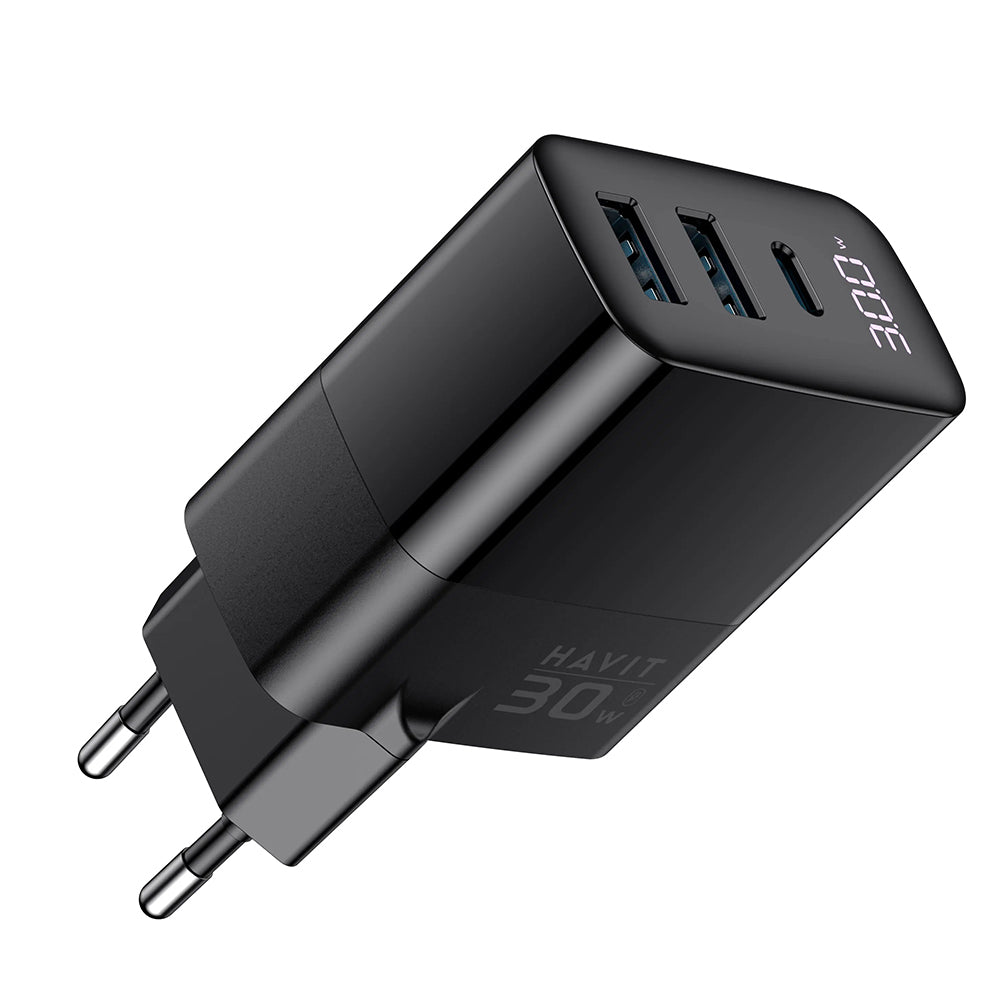Зарядно за мрежа HAVIT UCLE001, 30W, 3A, 2 x USB-A - 1 x USB-C, Черно