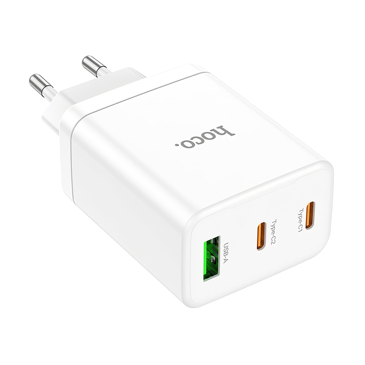 Мрежово зарядно устройство HOCO N33, 35W, 3A, 1 x USB-A - 2 x USB-C, бяло
