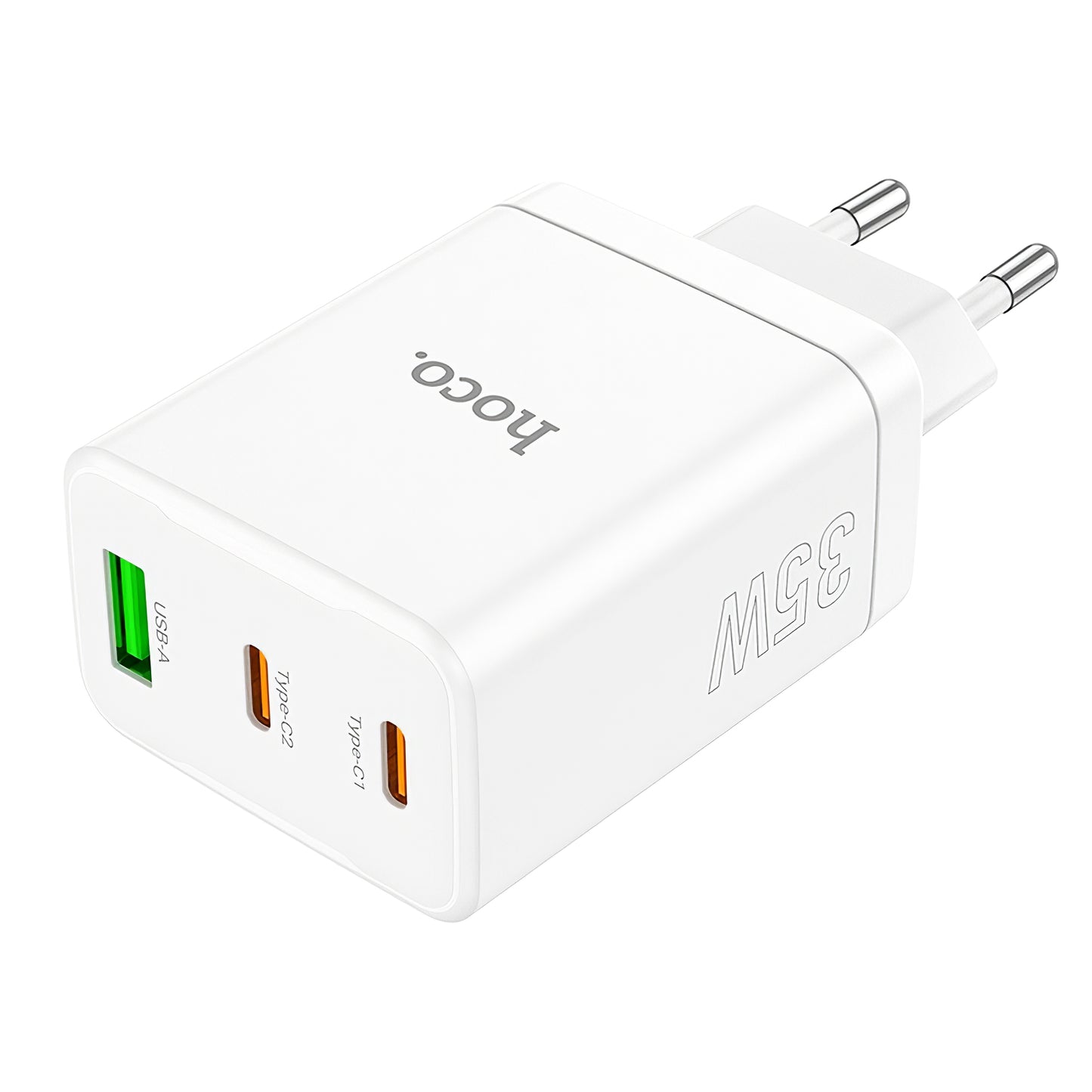 Мрежово зарядно устройство HOCO N33, 35W, 3A, 1 x USB-A - 2 x USB-C, бяло