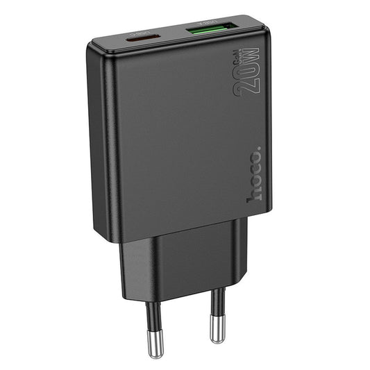 Зарядно устройство за мрежа HOCO N38, 20W, 3A, 1 x USB-A - 1 x USB-C, Черно