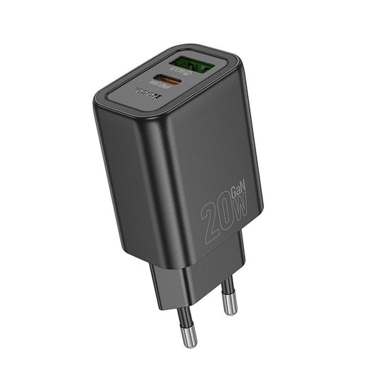 Зарядно устройство за мрежа HOCO N61, 20W, 3A, 1 x USB-A - 1 x USB-C, Черно