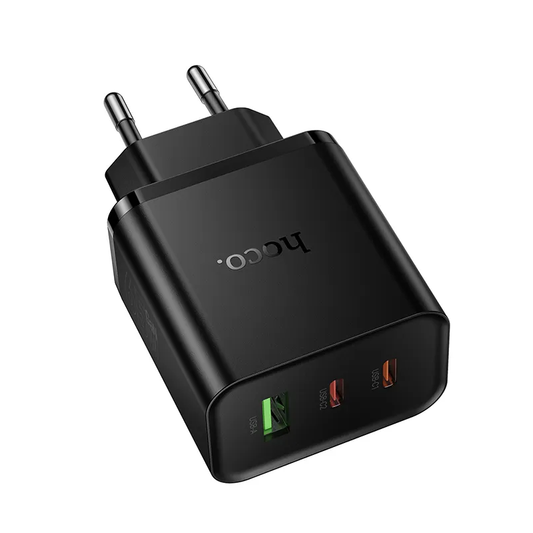 Зарядно за мрежа HOCO N75, 65W, 3A, 1 x USB-A - 2 x USB-C, Черно