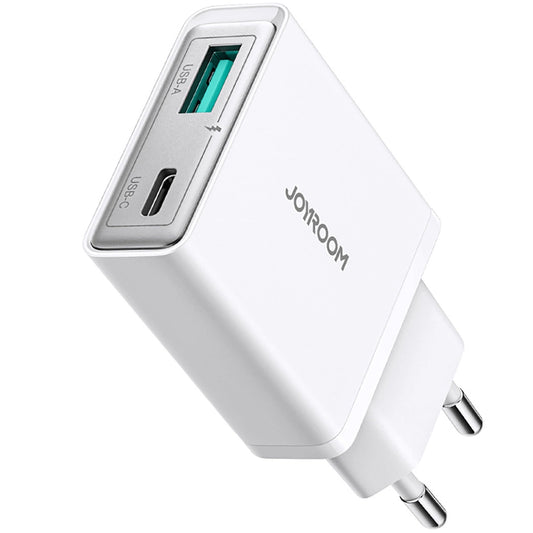 Мрежово зарядно устройство Joyroom JR-TCF14, 20W, 3A, 1 x USB-A - 1 x USB-C, бяло