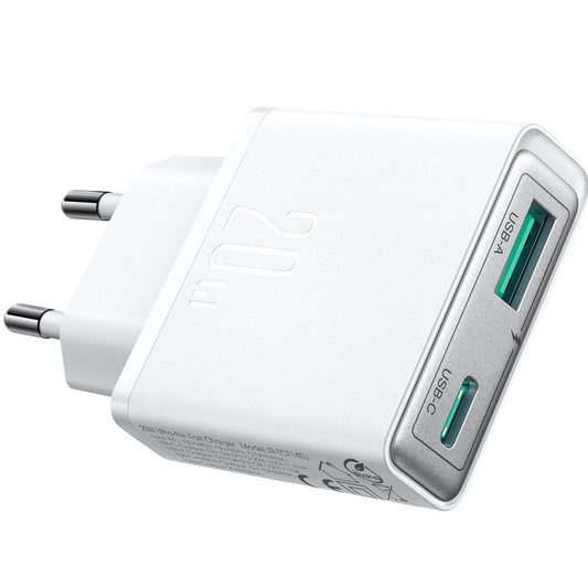 Мрежово зарядно устройство Joyroom JR-TCF14, 20W, 3A, 1 x USB-A - 1 x USB-C, бяло