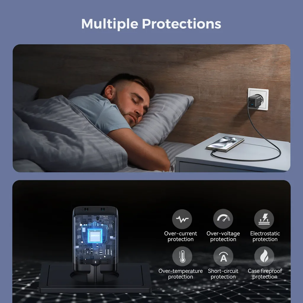 Зарядно устройство за мрежа Joyroom JR-TCG17, 45W, 3A, 2 x USB-C, Черно