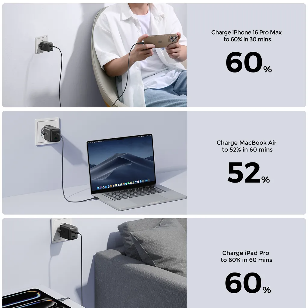 Зарядно устройство за мрежа Joyroom JR-TCG17, 45W, 3A, 2 x USB-C, Черно