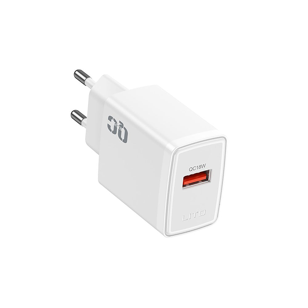 Зарядно устройство за мрежа Lito LC08, 18W, 3A, 1 x USB-A, Бяло
