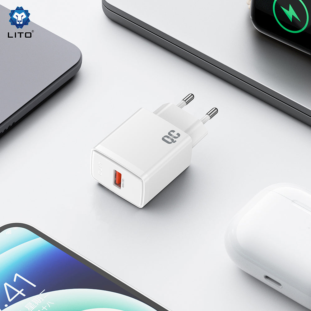 Зарядно устройство за мрежа Lito LC08, 18W, 3A, 1 x USB-A, Бяло