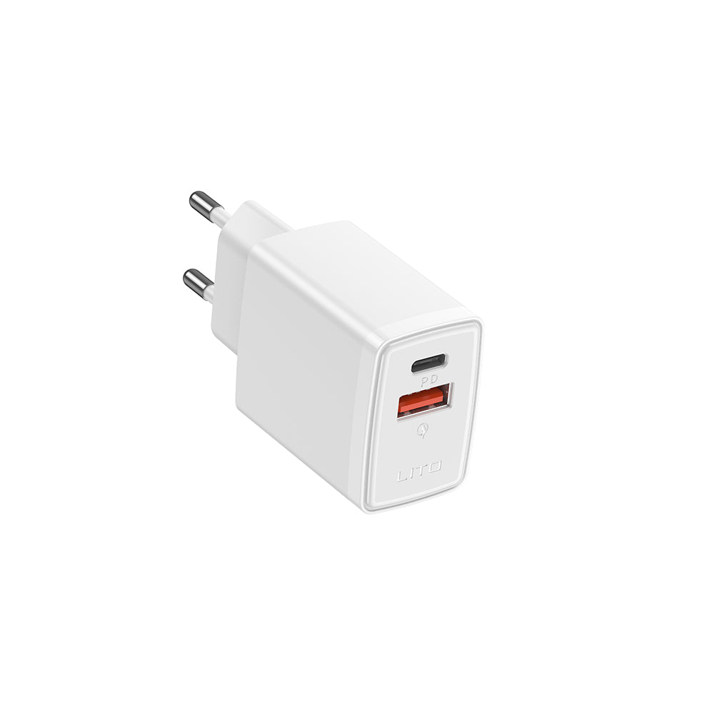 Зарядно устройство за мрежа Lito LC09, 20W, 3A, 1 x USB-A - 1 x USB-C, Бяло