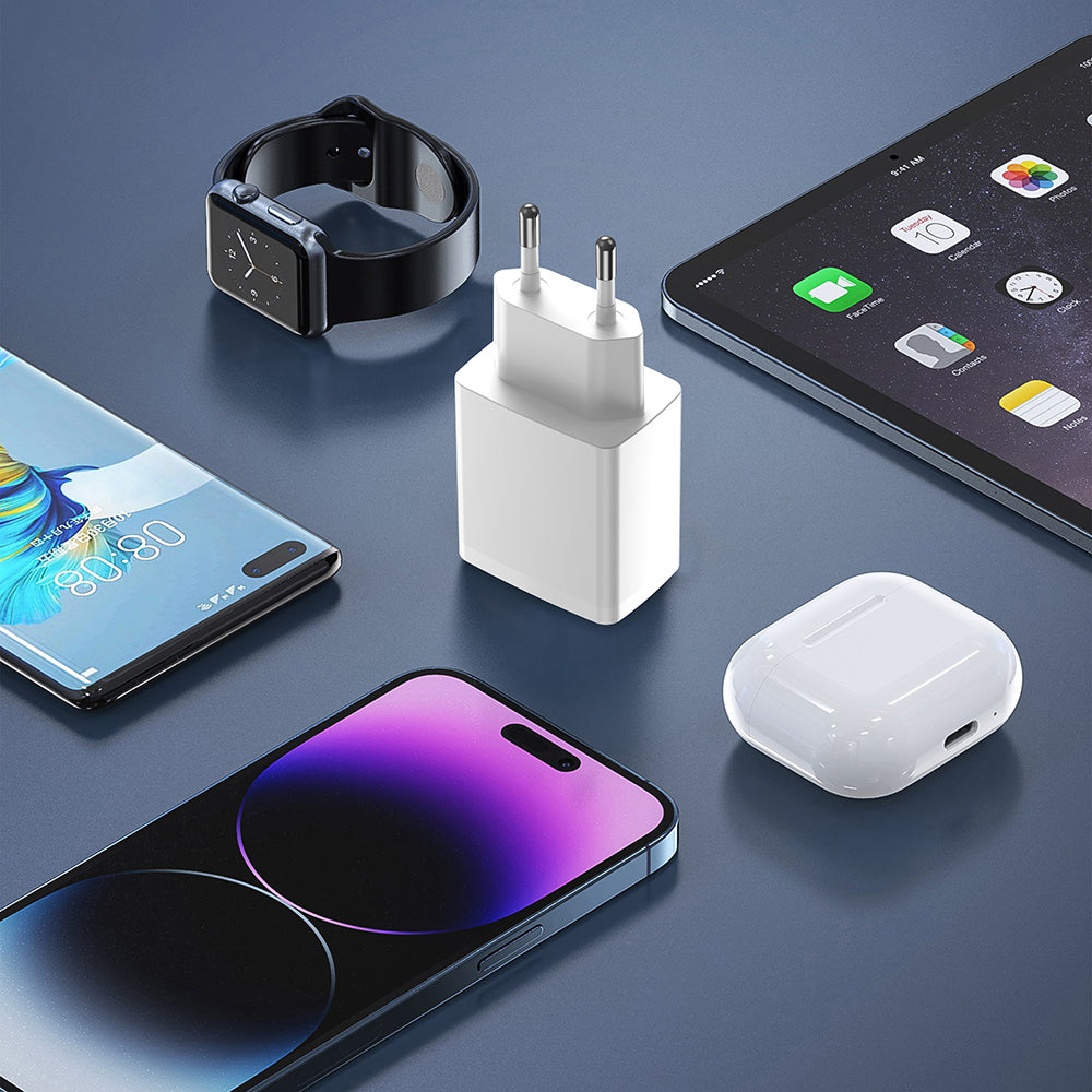 Зарядно устройство за мрежа Lito LC09, 20W, 3A, 1 x USB-A - 1 x USB-C, Бяло