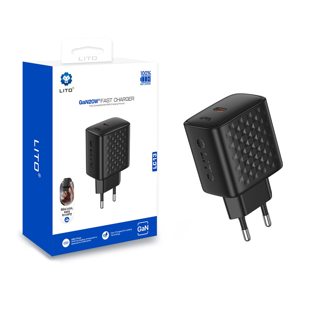 Зарядно устройство за мрежа Lito LC13, 20W, 3A, 1 x USB-C, Черно