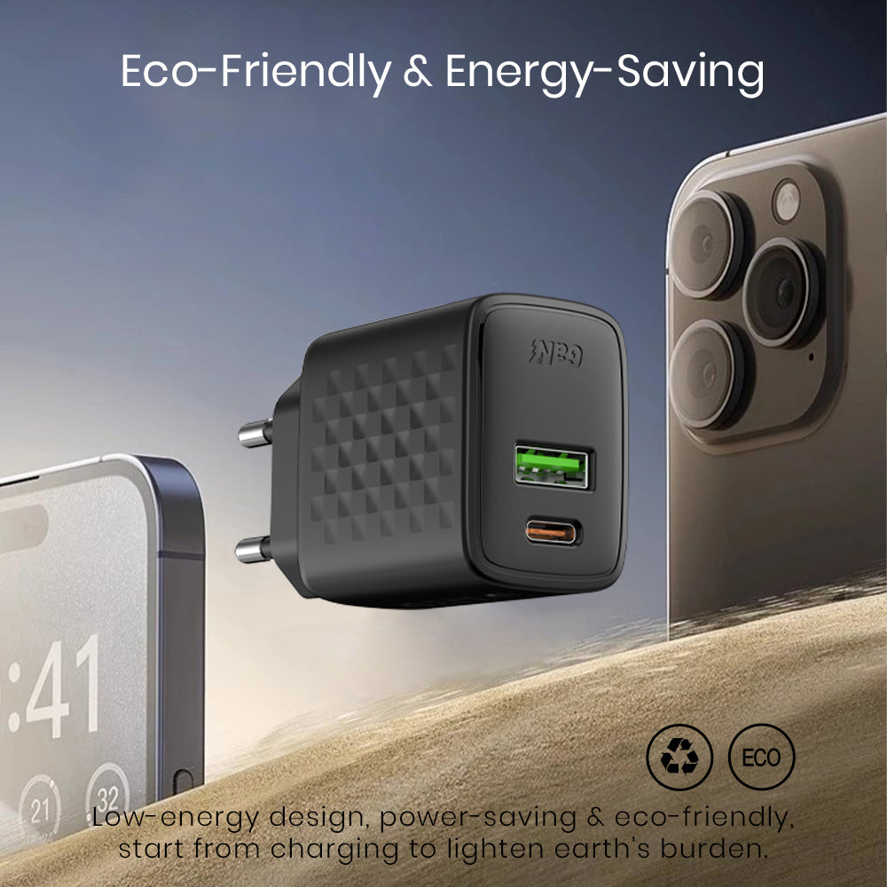 Зарядно устройство за мрежа Lito LC15, 20W, 3A, 1 x USB-A - 1 x USB-C, Черно