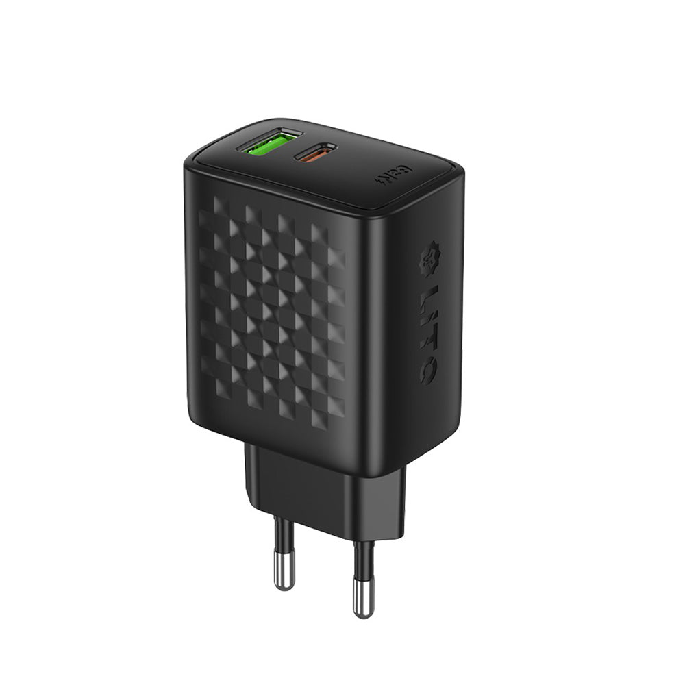 Зарядно устройство за мрежа Lito LC24, 65W, 3.25A, 1 x USB-A - 1 x USB-C, Черно