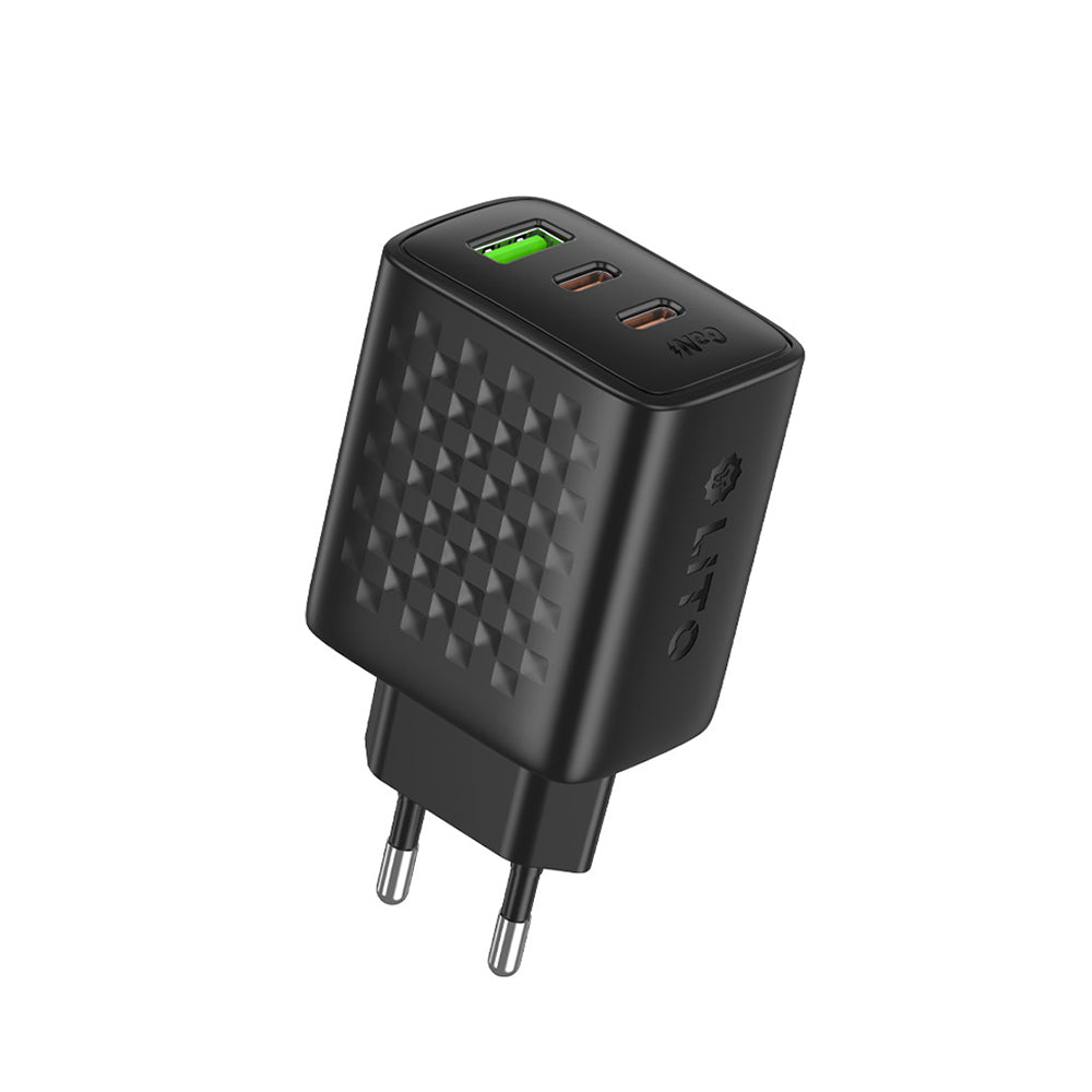 Зарядно устройство за мрежа Lito LC25, 65W, 3.25A, 1 x USB-A - 2 x USB-C, Черно